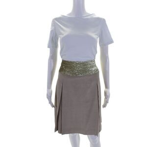 Just In Case Women's Sequin Pleated Lined Silk Mini Skirt Beige Size 40